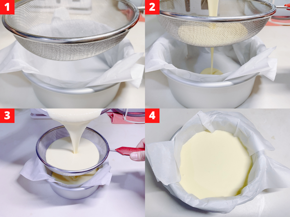 Pour the batter into the prepared cake pan